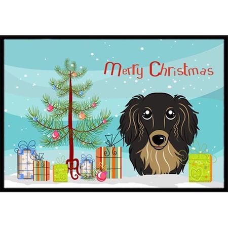 Carolines Treasures Carolines Treasures BB1585JMAT Christmas Tree & Longhair Black & Tan Dachshund Indoor or Outdoor Mat; 24 x 36 BB1585JMAT